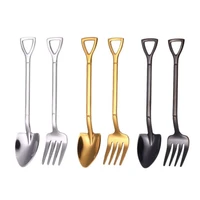4pcs shovel spoon fork shovel coffee spoon shovel handle dessert spoon ice cream spoon shovel shape fork fruit fork