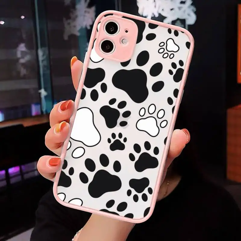 

Dog footprint Paw art pattern luxury shell Phone Cases matte transparent For iphone 7 8 11 12 plus mini x xs xr pro max cover