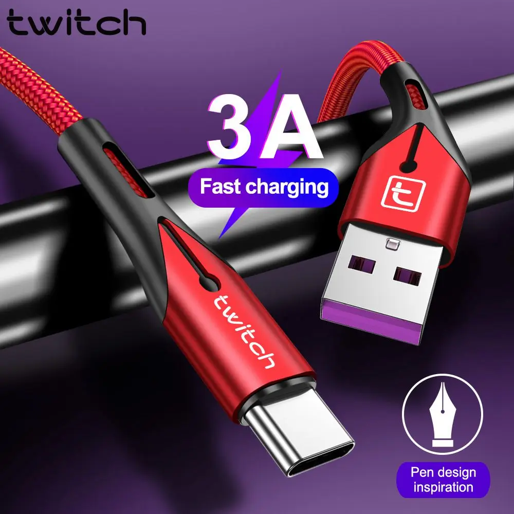 Twitch USB Type C кабель 3A для быстрой зарядки Samsung S10 S9 A50 Huawei P30 Pro Xiaomi Redmi Note 7 мобильный
