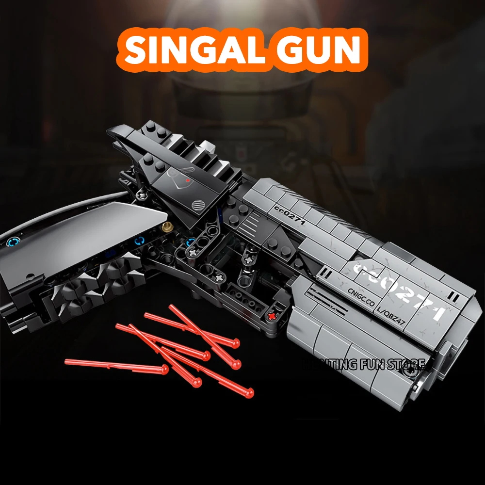 Technical Military Signal Gun Handgun Pistol Model Can Fire Bullets Set DIY Educational Building Blocks Toys for Kids Boys Gifts | Игрушки и