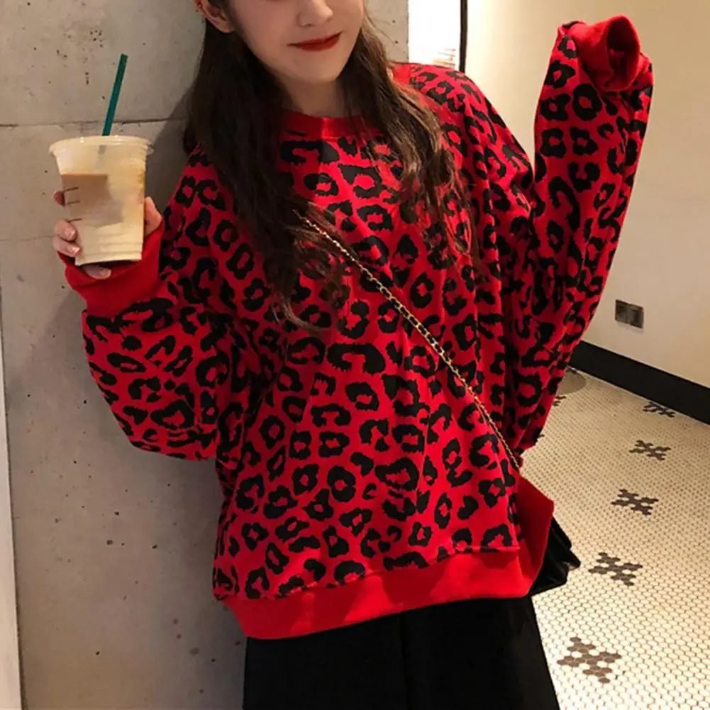 

2021 Fashion Women Autumn Winter Long Sleeve Blouse Leopard Print Loose Sweatshirt Tops