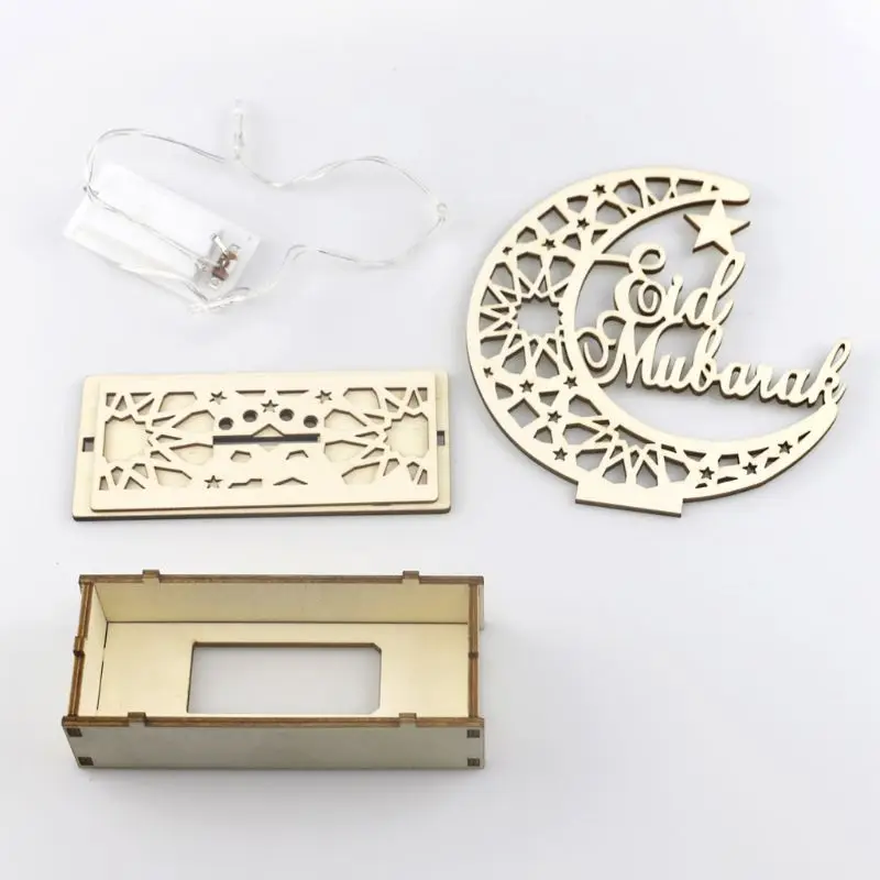 

Ramadan Eid Mubarak Home Decorations Moon LED Light Wooden Ornament DIY Islam