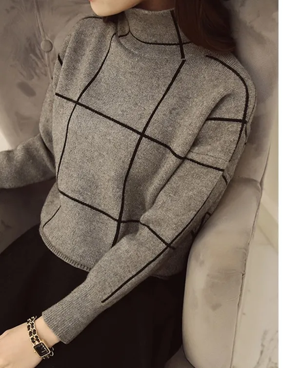 

Turtleneck Sweater Women Pullover Patchwork Outfit New Casual Loose Han Edition Thick Long Sleeve Knit Clothes