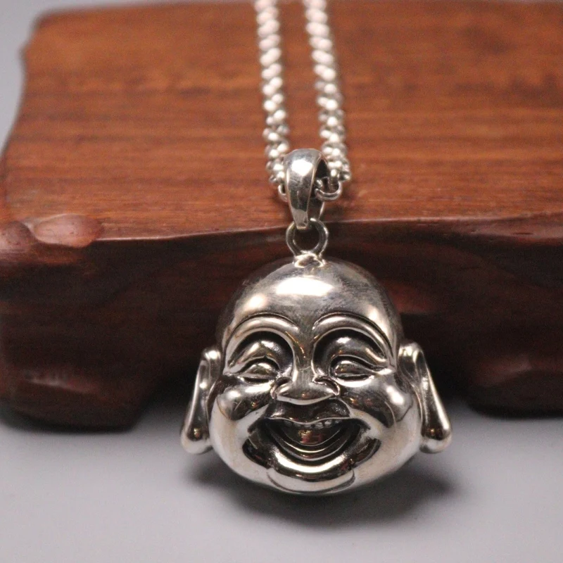 Новые изящные чистого серебра S925 кулон Для женщин Мужчины гладкая Будда Кулон 42x33mm