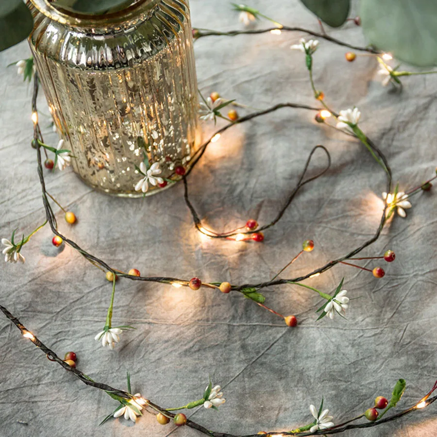 

2M 20LED Christmas String Lights Christmas Tiny Fruit Vine Artificial Flower Light Battery Powered Wedding Fairy Garland Light