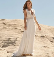 wedding dress boho 2021 sexy v neck sleeveless a line chiffon lace appliques simple bohemian bridal gowns robe de mari%c3%a9e boh%c3%a8me