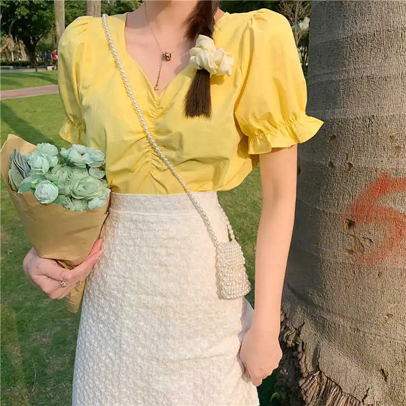 Женский костюм из двух предметов летняя рубашка с коротким рукавом и V образным