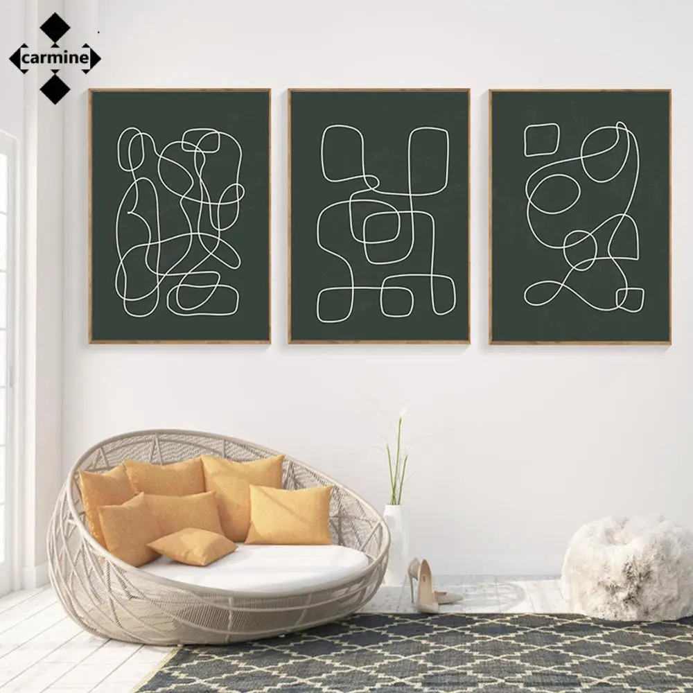 

Abstract Maze Canvas Picture Dark Green Wall Art Painting Minimalist One Line Drawing Printing Poster for Living Room Decoration