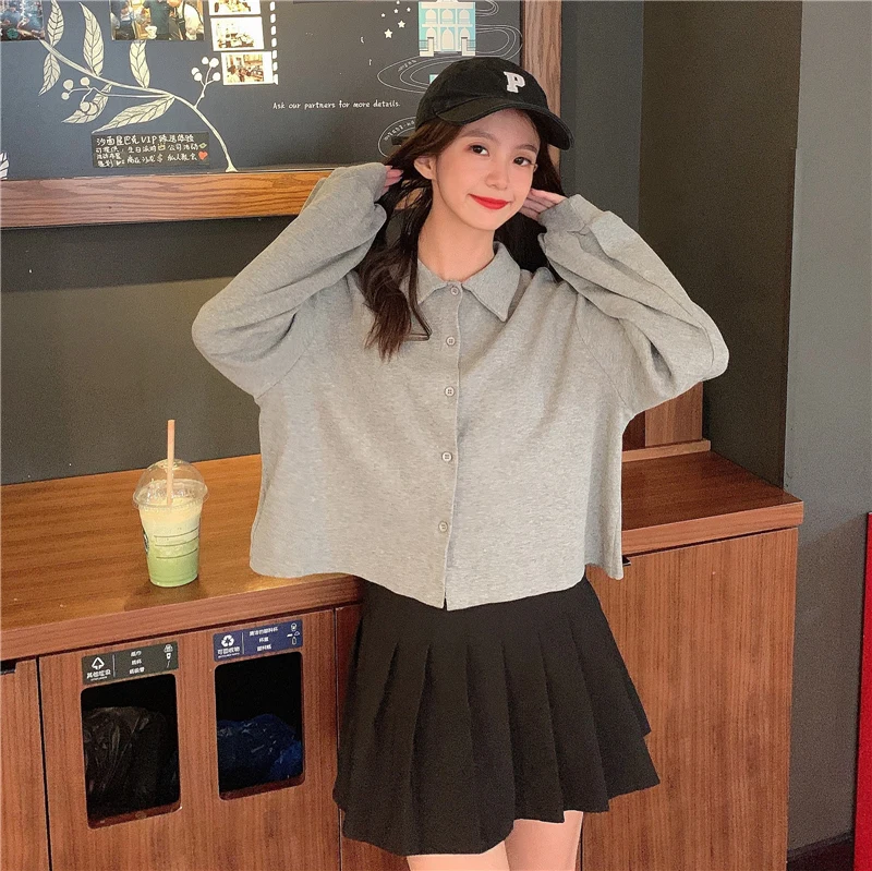 Harajuku Gray Hoodies Fashion Gothic Solid Color Streetwear Chic Sweatshirt Women Spring Autumn Long Sleeve Sweetshirt for Girls