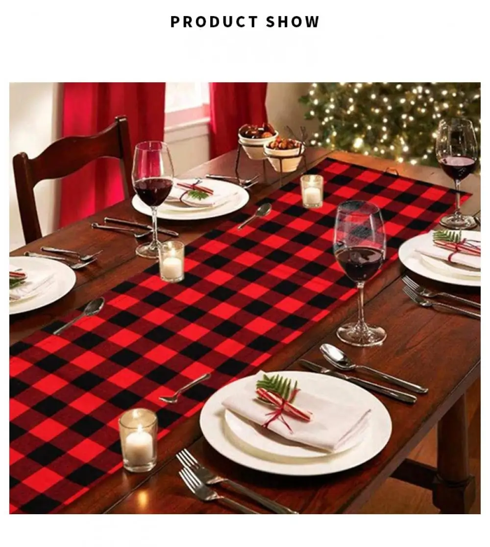 

Рождественский стол, хлопковая вышитая клетчатая скатерть с флагом для дома, праздничная фотография