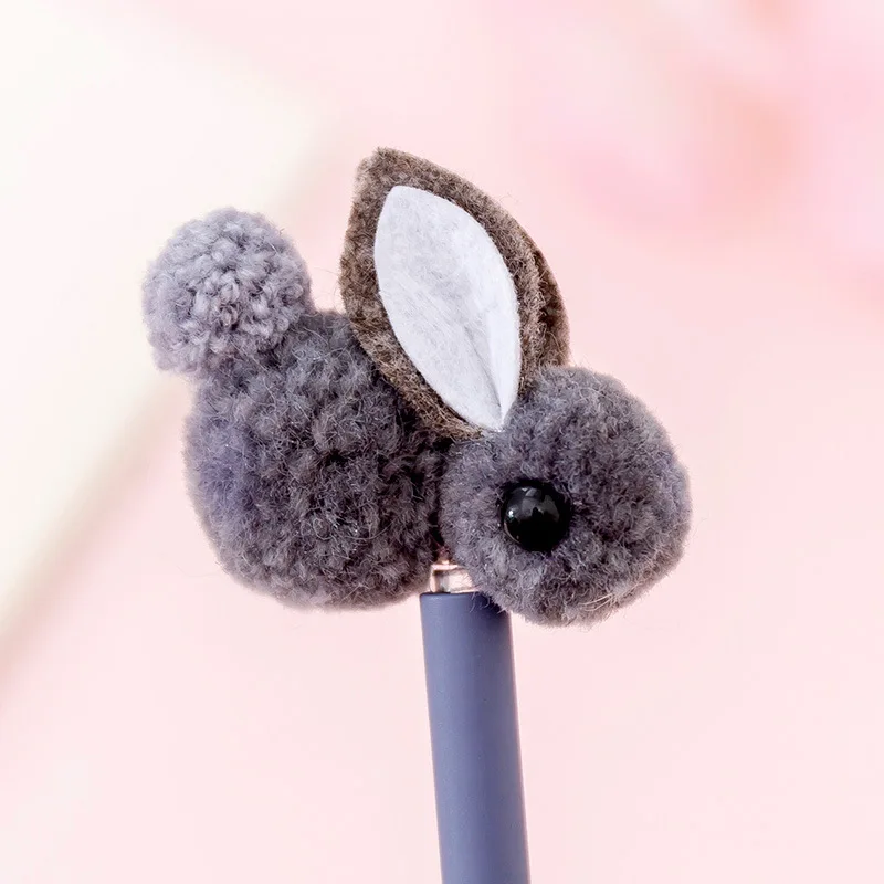 grey Гелевая ручка Kawaii, Корея, креативная, плюшевая, с ушками кролика, гелевая ручка, милый кролик, ручка для подписи, кавайные канцелярские школьные принадлежности, обратно в школу - Цвет: grey