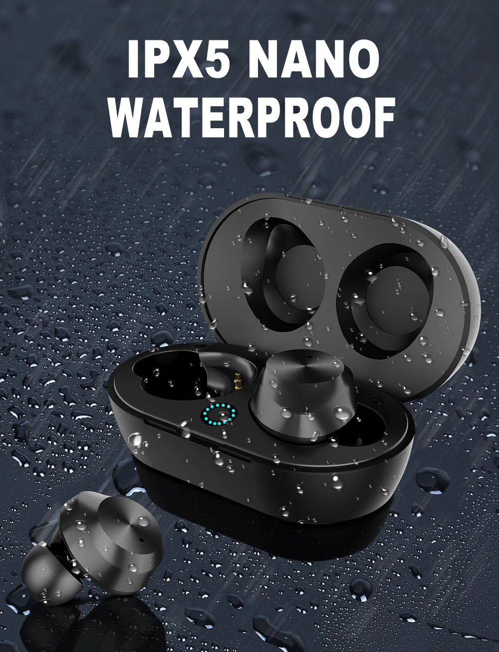 

BT5.0 waterproof mini sports bluetooth wireless earphones with charging box