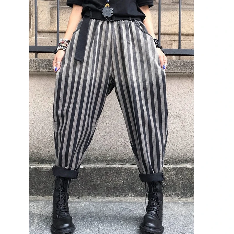 Женские джинсы в полоску Max LuLu свободные винтажные шаровары стиле панк