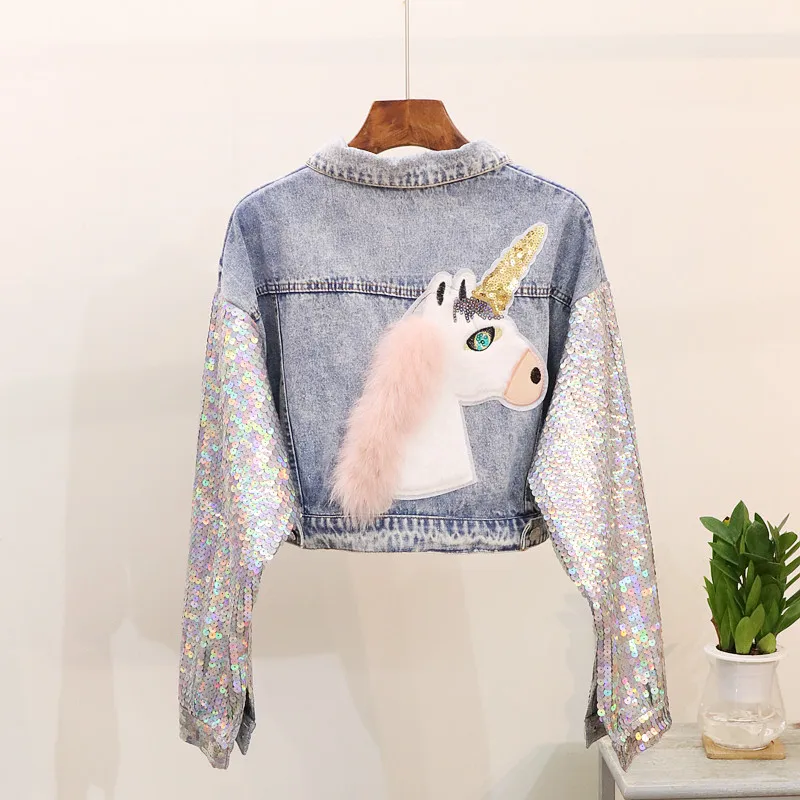 Spring Autumn New Multicolored Sequins Batwing sleeve Denim Jacket Women Loose Short Jeans Female Outwear Chaqueta Mujer | Женская