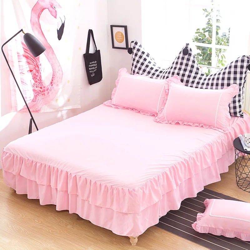 Однотонная печатная юбка для кровати украшения домашнего текстиля нескользящая