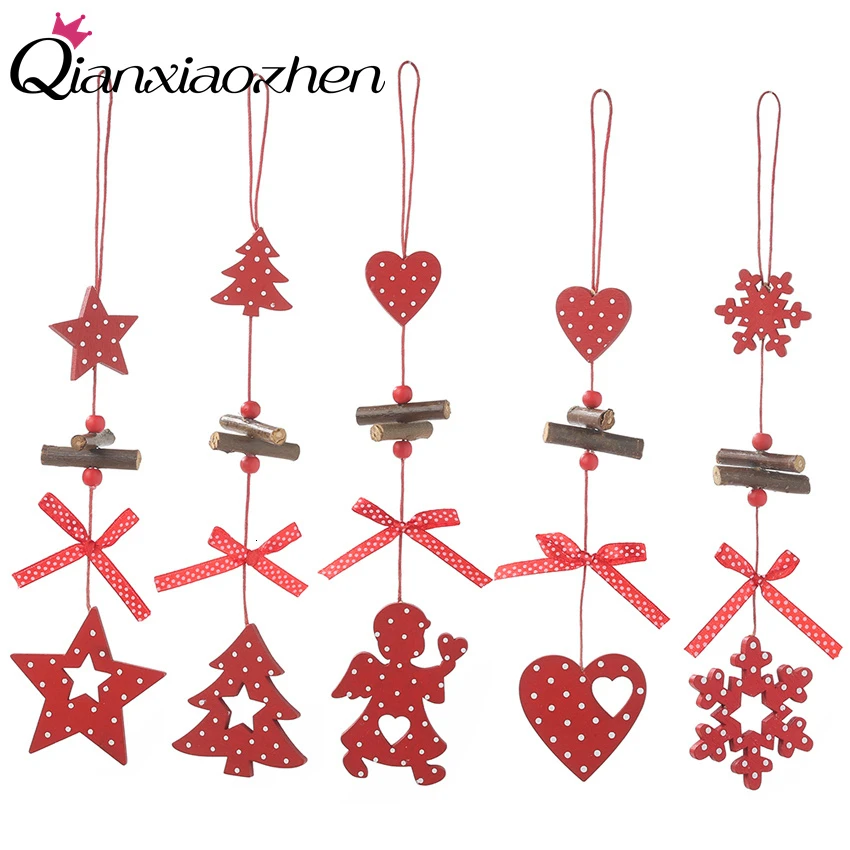 Qianxiaozhen Деревянная звезда сердце Рождественская елка подвесные украшения для