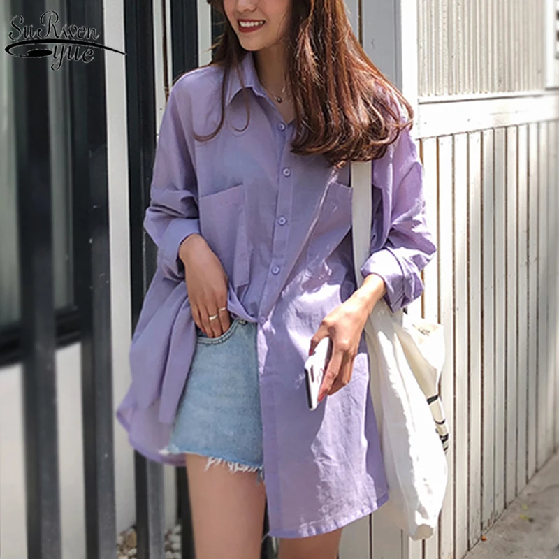 

2022 Solid Long Sleeve Korean Style Loose Top Breathable Thin Cardigan Jacket Summer New Purple Sun-Proof Clothing Women's 9910