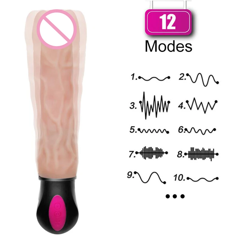 12 Режимов нагрева реалистичный фаллоимитатор вибратор мягкий силиконовый пенис