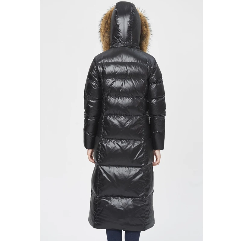 Роскошное меховое пальто из белого Утиного пуха Енота Женские зимние куртки и