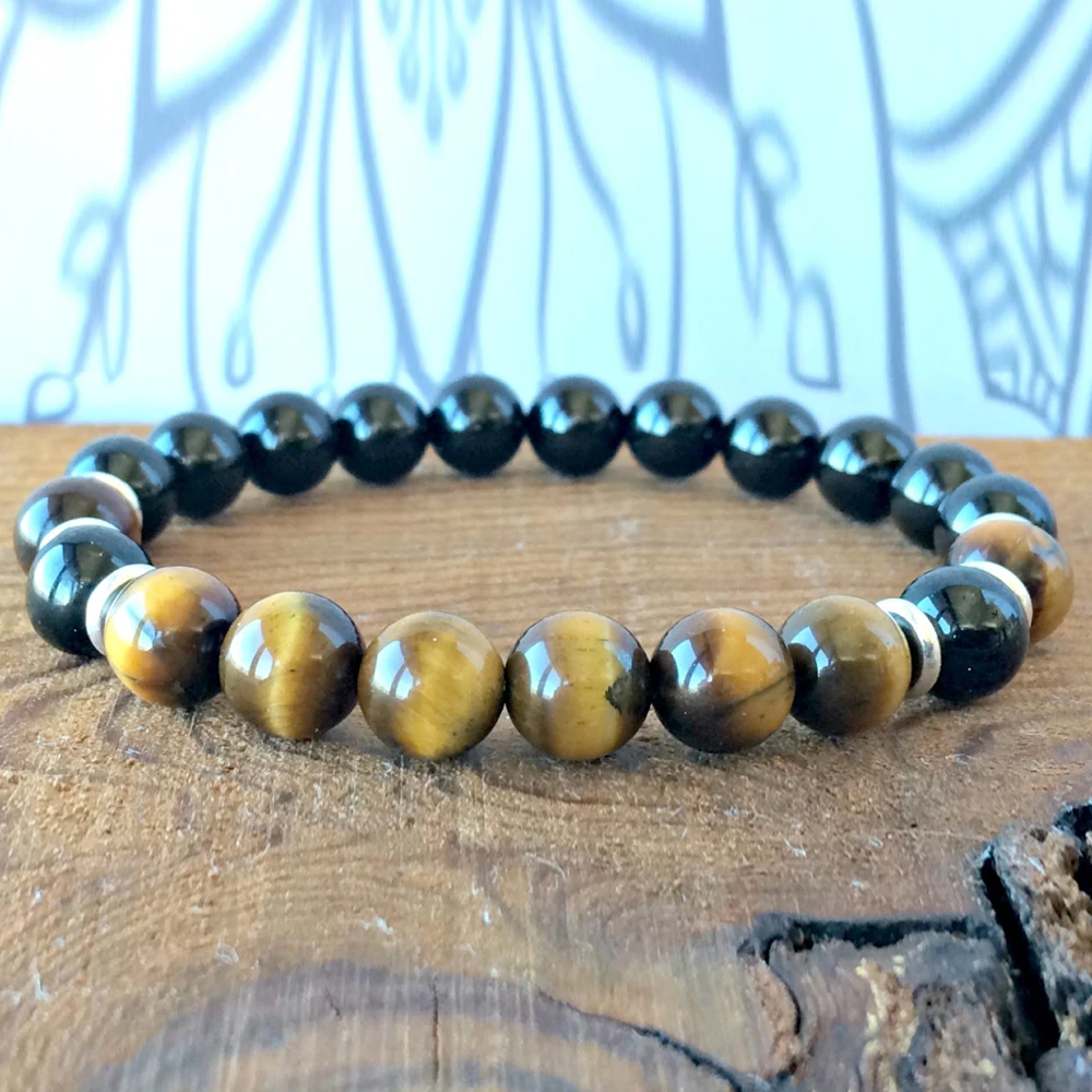 Wholesale AAA Grade Black Tourmaline Bracelet AA Tiger Eye Wrist Mala Energy Men`s Authentic Power Gem stones | Украшения и