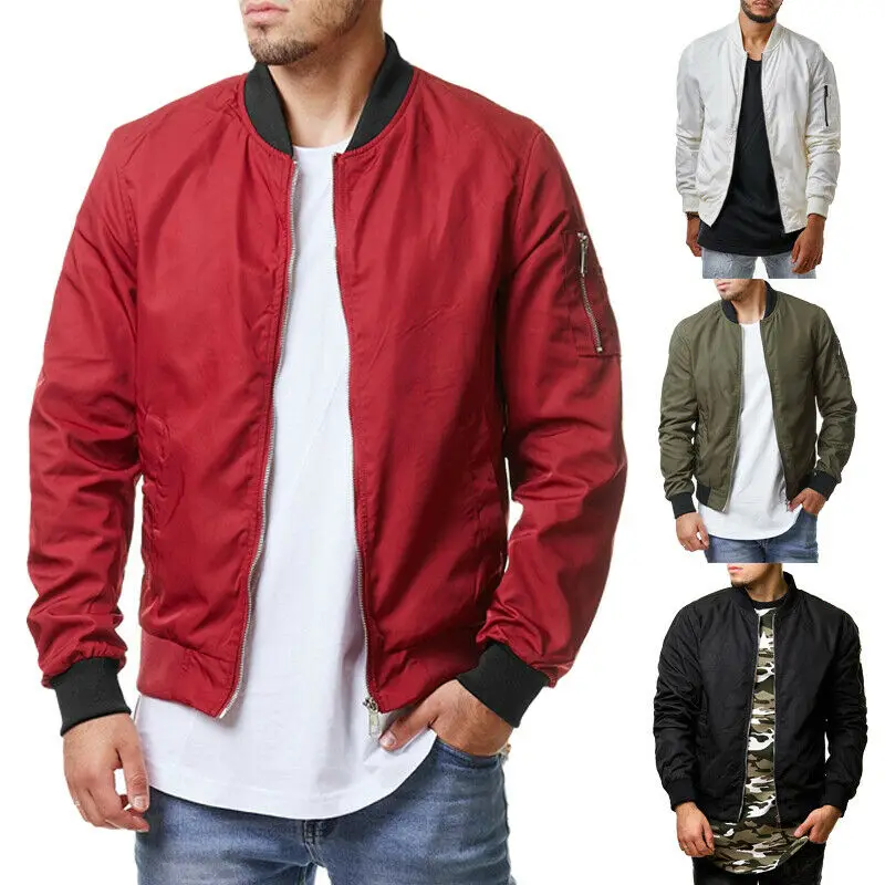 Мужская куртка-бомбер для фитнеса Повседневная тонкая однотонная модель 2020 в