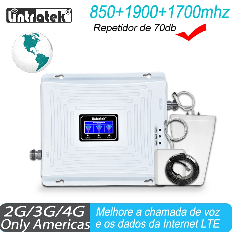 Репитер сигнала Lintratek 850 1900 1700 2G 3G 4G GSM усилитель CDMA 2100 шт AWS Усилитель сотового