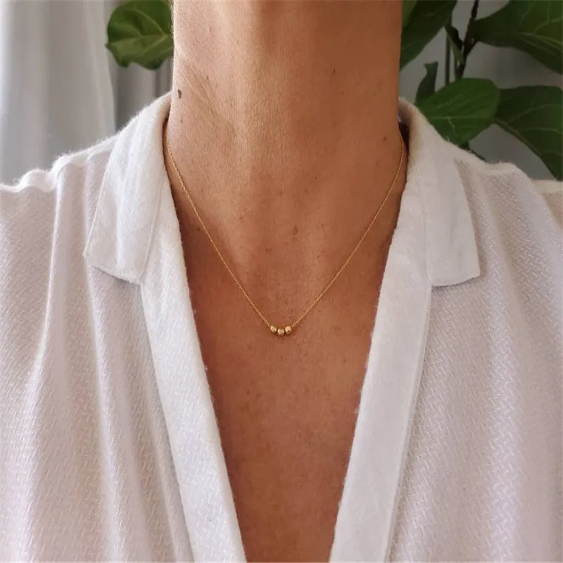 

2022 New Fashion Women Ins Little Golden Bean Pendant Clavicle Chain Necklace Women Temperament Stainless Steel Necklace Jewerly