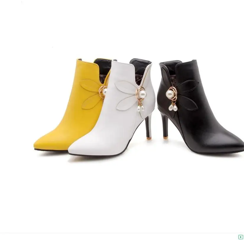 

Женские зимние ботинки на высоком каблуке, с острым носком, большие размеры 31-48