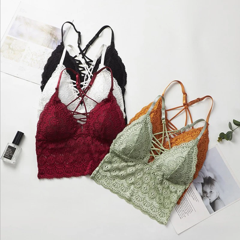 

Для женщин цветочной вышивкой Bralette укороченные майки Топ Кружева Топ без бретелек, сексуальное нижнее белье, бюстгальтер с эффектом пуш ап ...