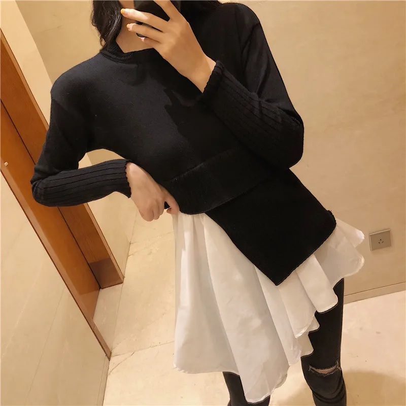 Женский вязаный свитер с рюшами Neploe имитацией двух предметов модель 2020 года