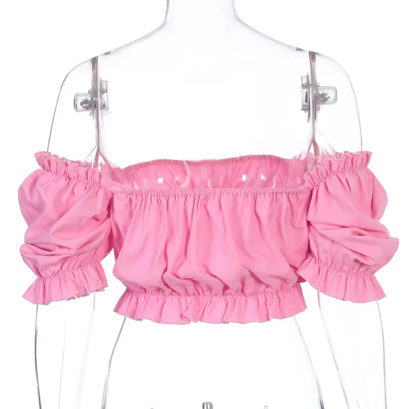 Женский короткий топ с оборками однотонная Повседневная футболка короткими