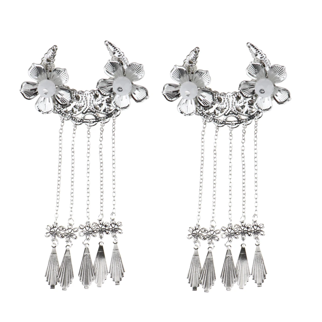

4Pcs Traditional Chinese Long Tassel Dangle Hairpin Hair Clip Jewelry Silver