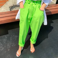 summer 2021 harem white pants women new high waist vintage streetwear korean style green trousers casual cotton women clothing