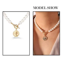 fashion personality womens necklace creative simple artificial pearl chain coin head pendant necklace 2021 trend new party gift