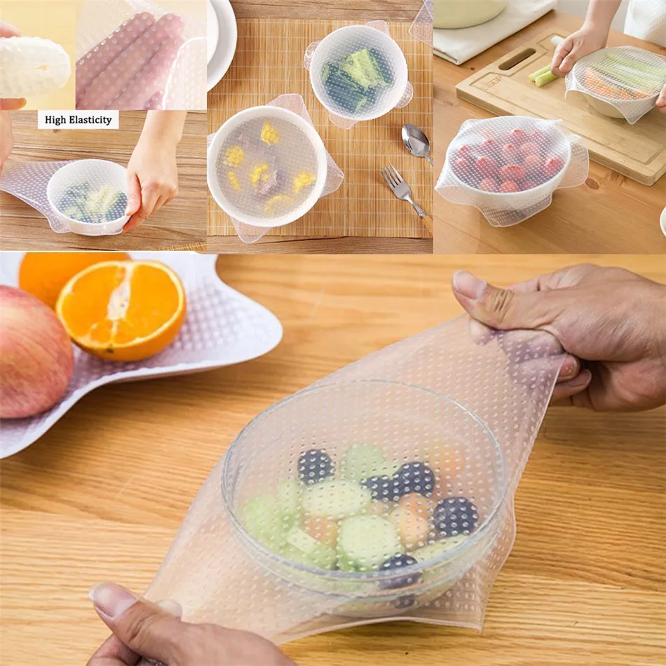 4 шт/лот многоразовый силикон обертывание уплотнение сохранение продуктов в
