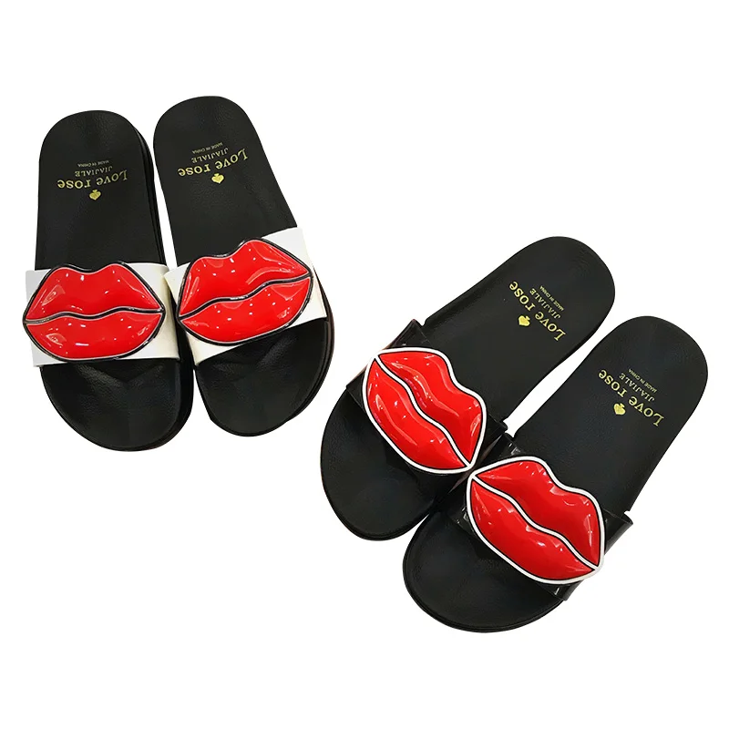 Прямая поставка женские летние шлепанцы с мягкой подошвой пляжные милыми губами
