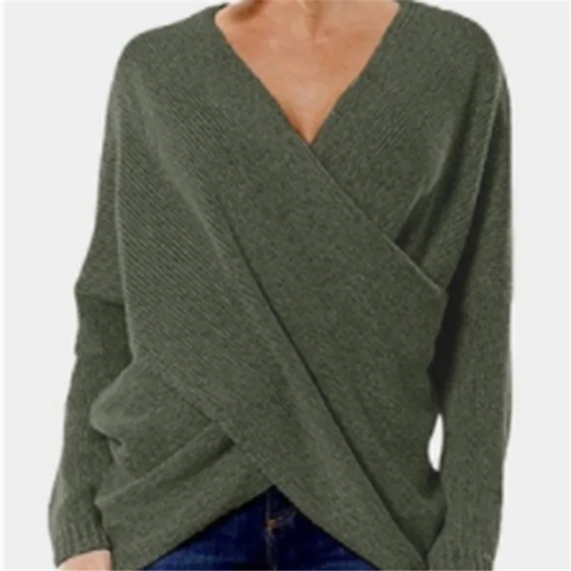 

Sexy V-Neck Wrap Sweaters For Women Autumn Winter 2021 Jumper Fashion Loose Pull Femme Sueter Knitwear Sweaters