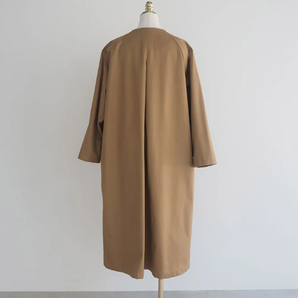 

Women Long Trench Coat Korean Fashion Double Breasted Round Neck Japan Office Lady Autumn Outwear Khaki Oversized Jacket 2021