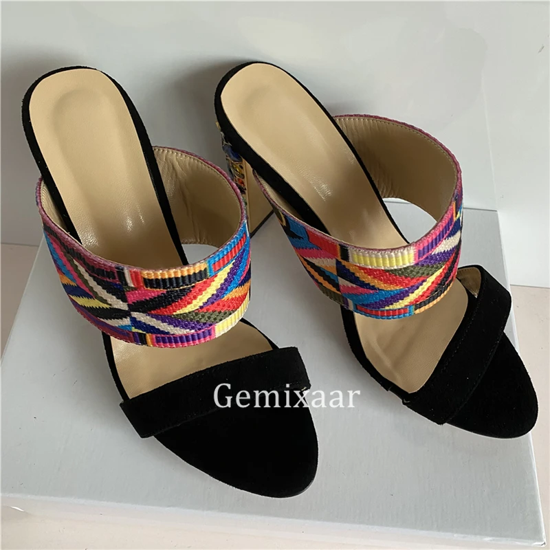 Плетеные разноцветные сандалии с одним ремешком женские Роскошные замшевые на