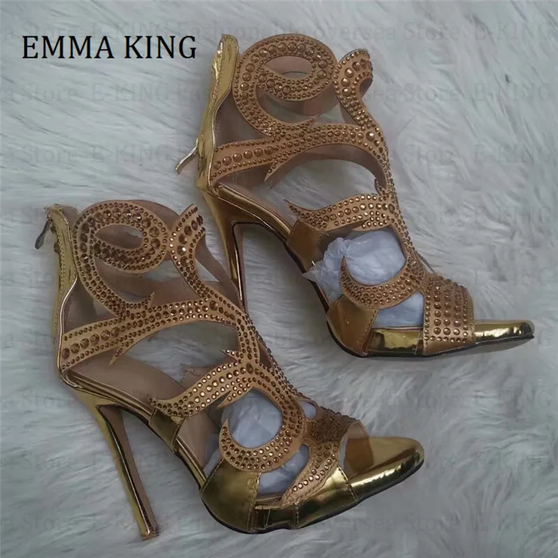 Босоножки стразы женские с открытым носком пикантные сандалии-гладиаторы на