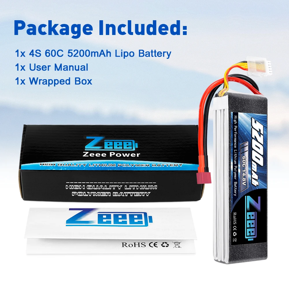 Zeee 14 8 V 5200mAh 60C 4S Lipo батарея с разъемом Deans для радиоуправляемого вертолета
