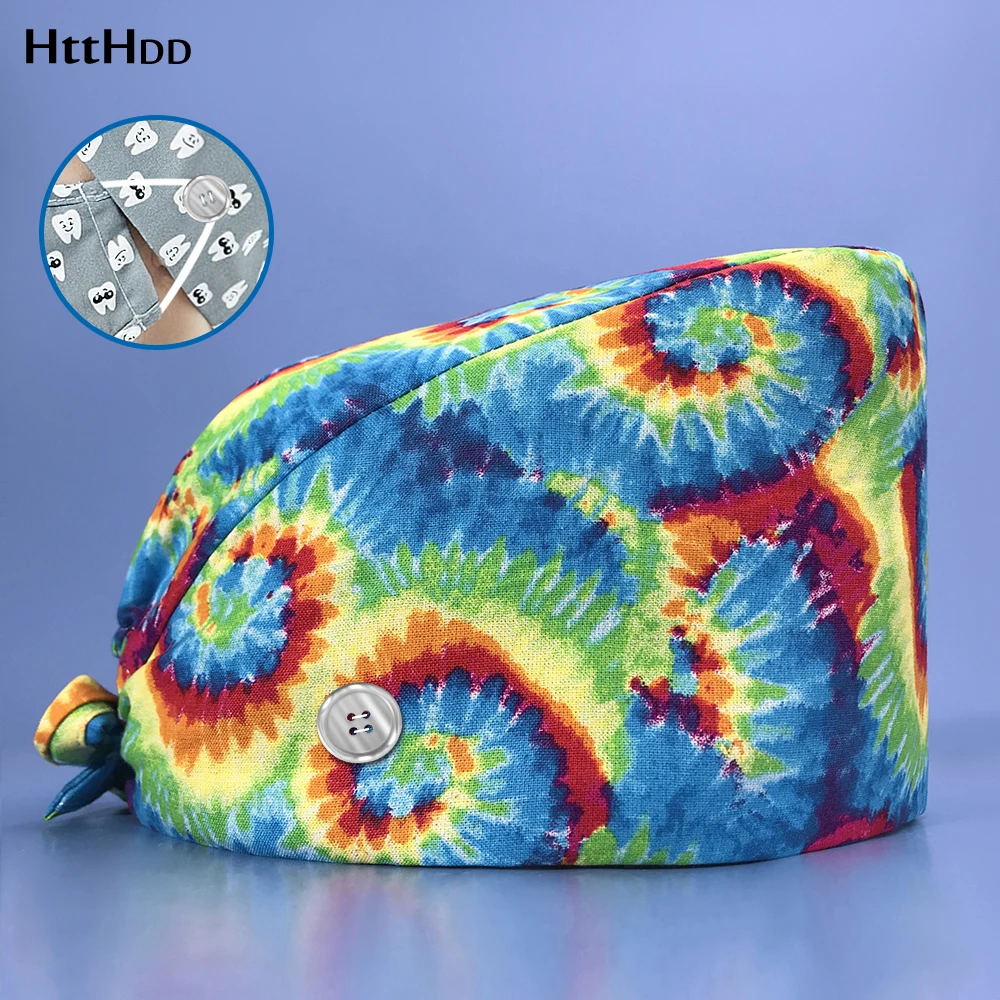 

Fashion Unisex Pet groomer adjustable breathable spa scrub hat long hair available work cap nurse multicolor print scrub hat new