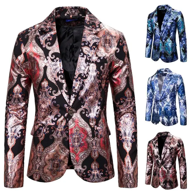 

Luxury Men Blazer Floral Tuxedos Coats Man Dress Costumes Stage Blazer Suit For Male Slim fit New