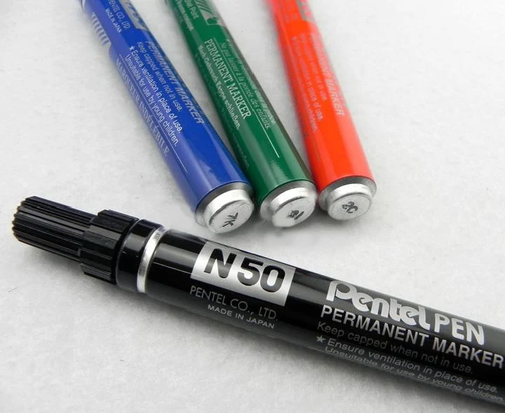 Перманентный маркер Pentel N50 4 шт. черная/синяя/зеленая/красная линия 3 мм|line fitness|pen ink