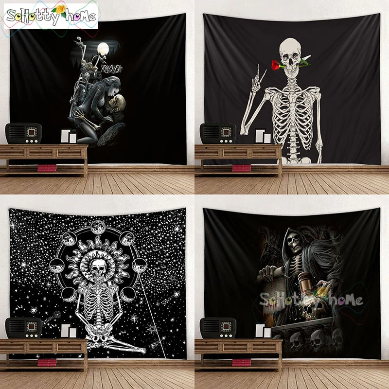 Скелет индийская Мандала хиппи гобелен настенный адский дьявол Богемный