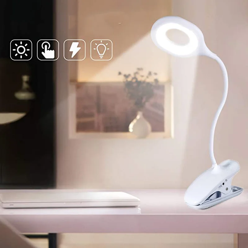 

LED Desk Lamp USB Adjustable Desk Lamp with Clip LED Bedside Reading Book Night Light LED Desk Lamp Hand-press Learning Lamp