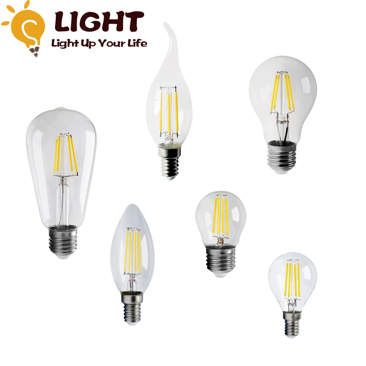 

E14 LED Candle Bulb C35 4W 6W 8W 220V E27 LED Filament Light Bulb ST64 A60 G45 220V 4000K, LED Edison Vintage Lamp