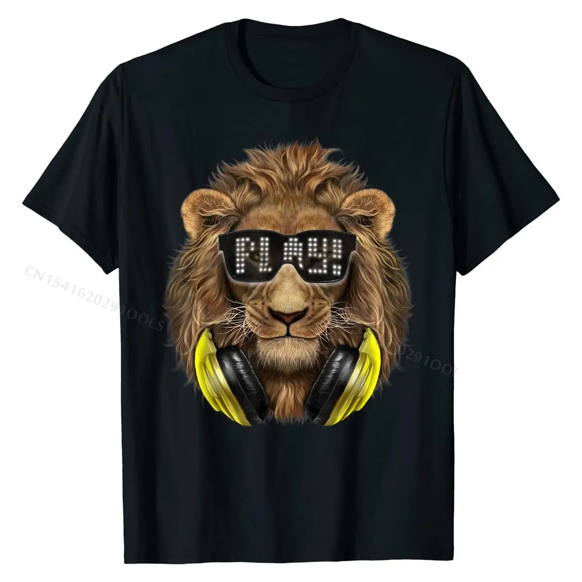 

Lion as DJ in Sunglass and Headphone - T-Shirt Cotton Top T-shirts for Male Design Tops & Tees On Sale Printed On