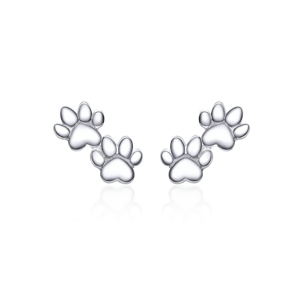

Hot Sale 100% Pure Silver Stud Earrings S925 Silver Fashion Simple Platinum Plated Pet Footprints Ladies Earrings Pop Earrings