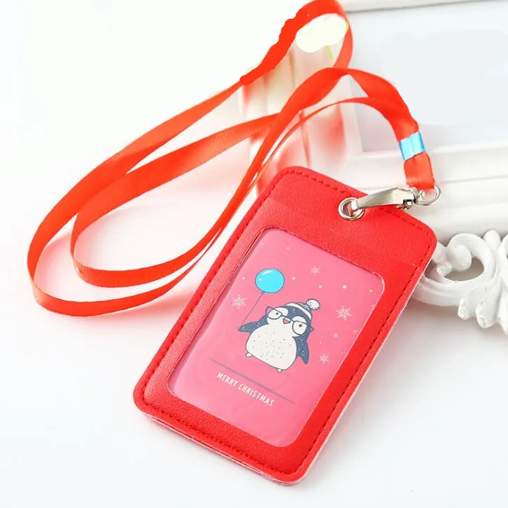Милый мультяшный визитница кожаный чехол для карт с ремешком студентов
